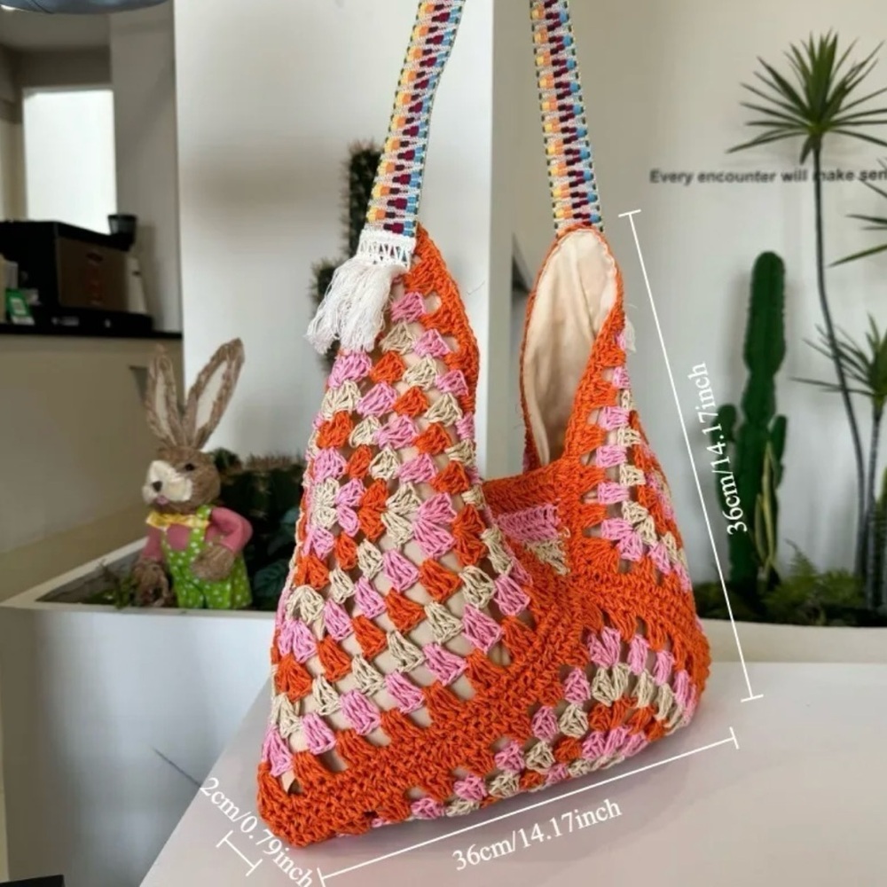 🆕 Artisanal - Shoulder Bags with Handwoven Geometric - Argyle Pattern - 2 color - Picture 3 of 12